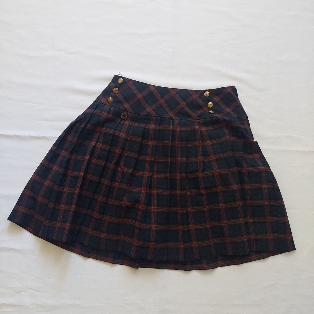 Plaid Button-Accent Skirt School Academia M  Uniform